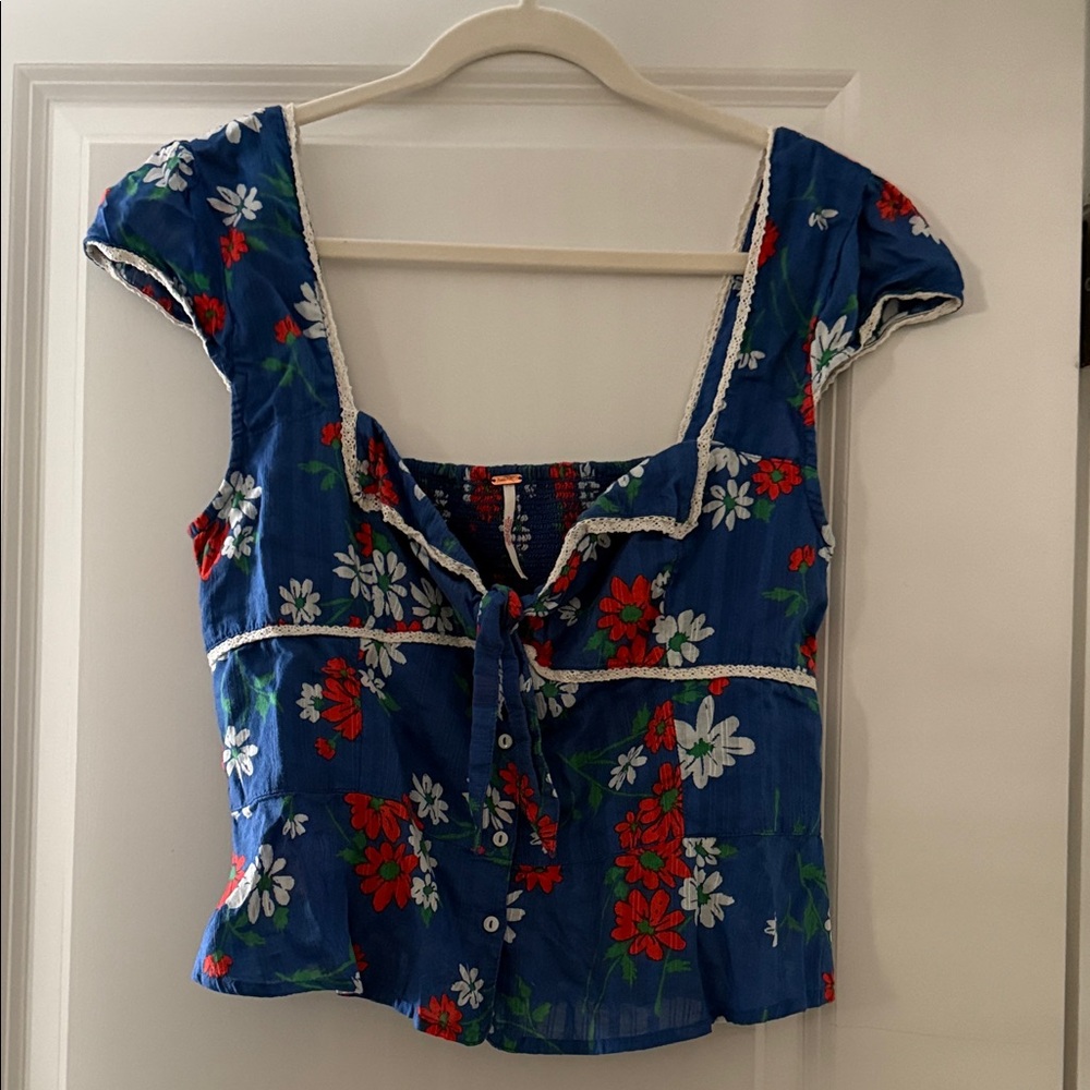 Free People Blue Floral Blouse